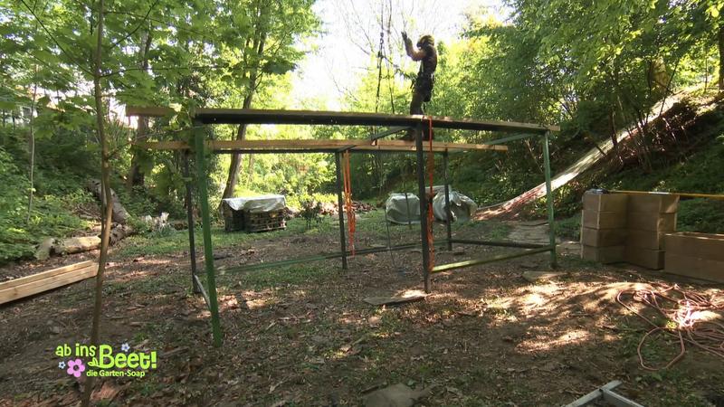 Max und Freddie bauen einen Kletterpark im Garten