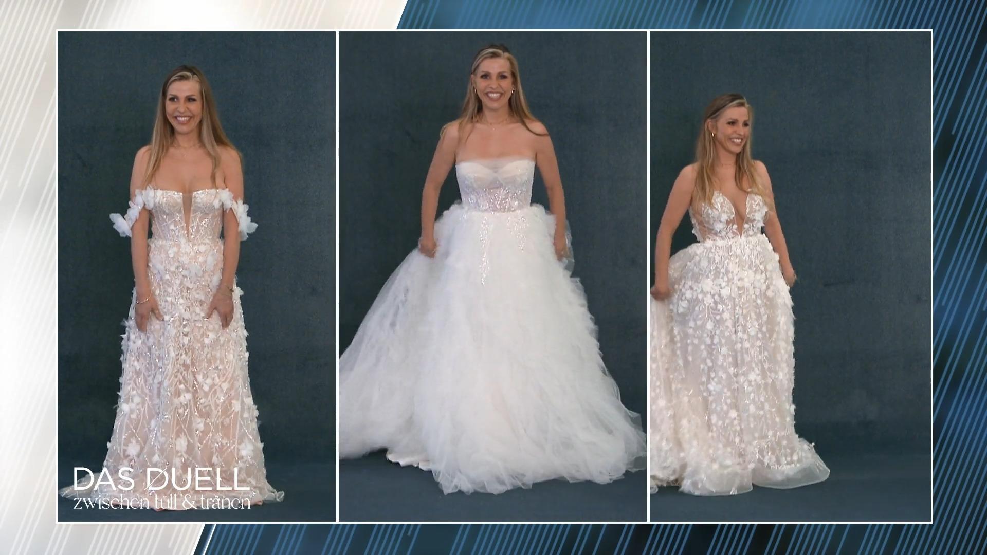 Für welches Kleid entscheidet sie sich?