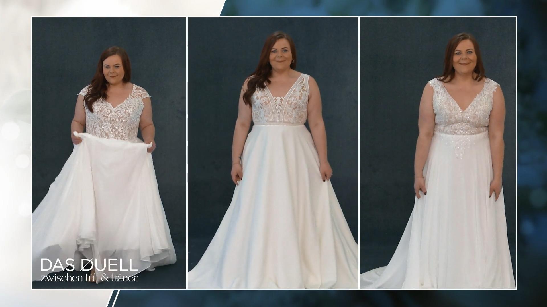 Für welches Kleid entscheidet sie sich?