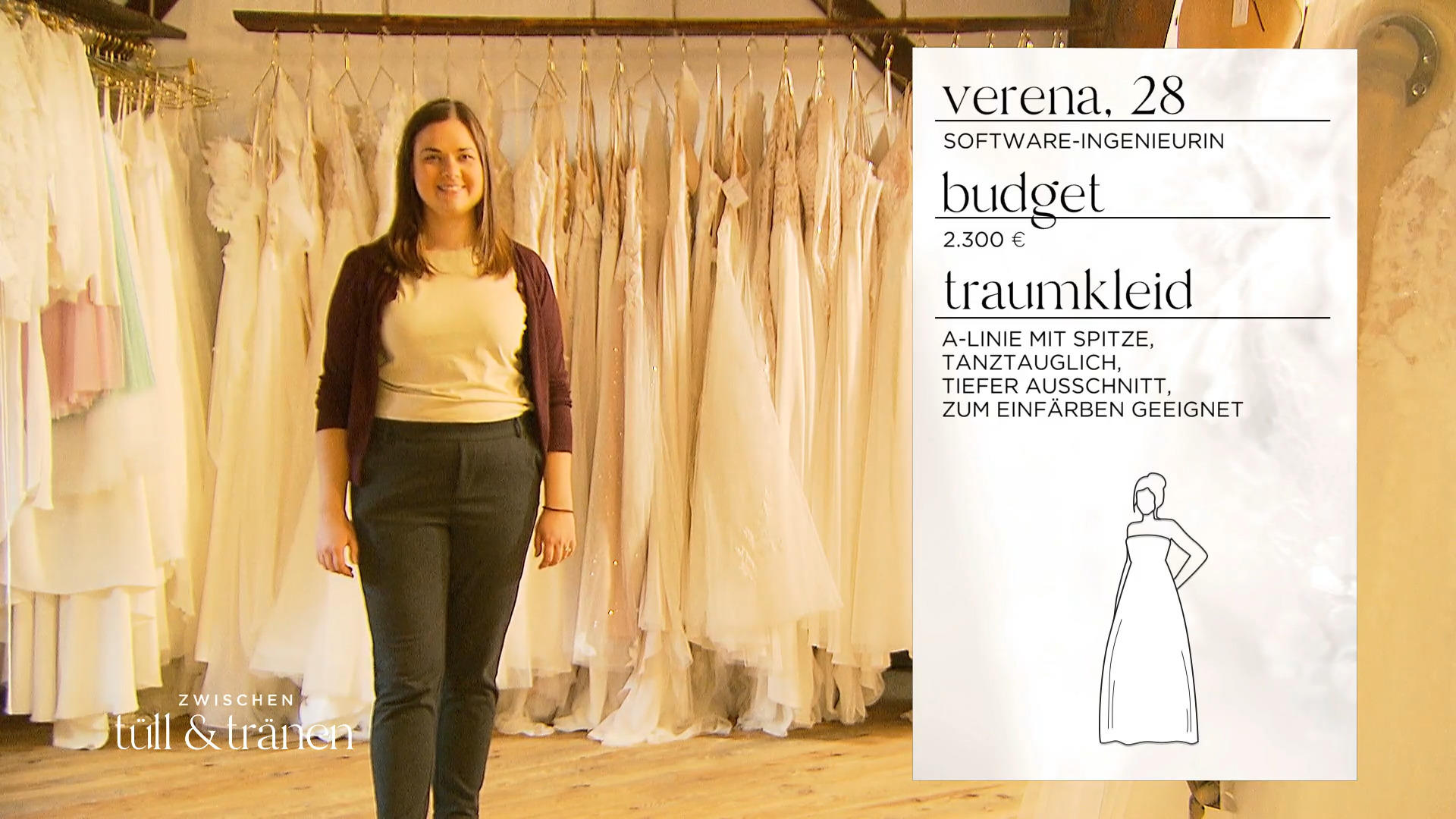 Braut Verena will ihr Brautkleid färben