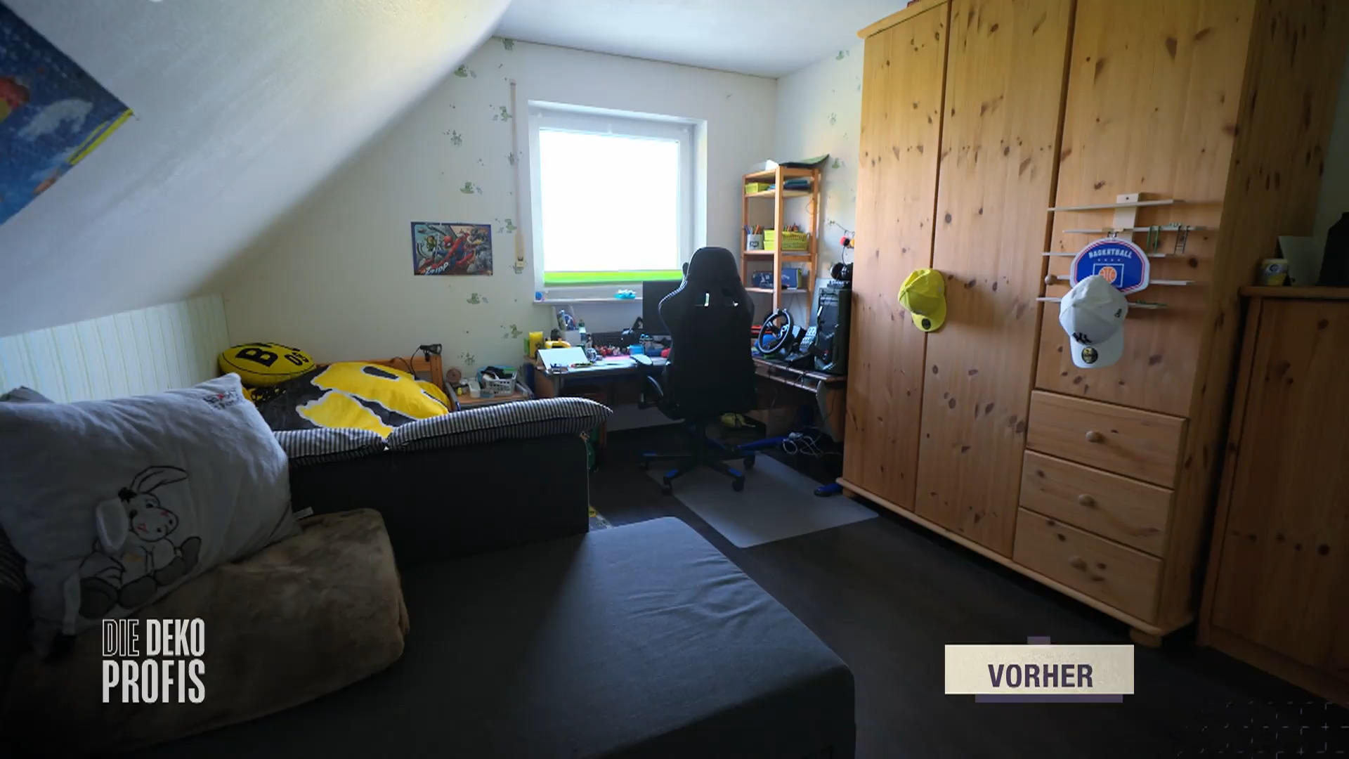 Vorher sperriges Kinderzimmer, nachher BVB-Fankurve