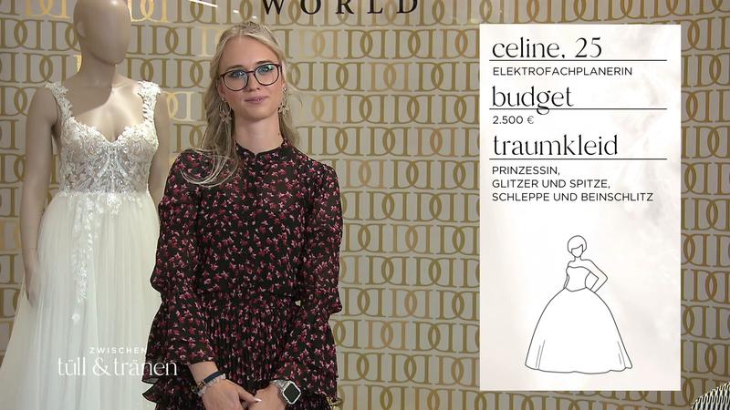 Braut Celine hat sich unsterblich in ein Kleid verliebt