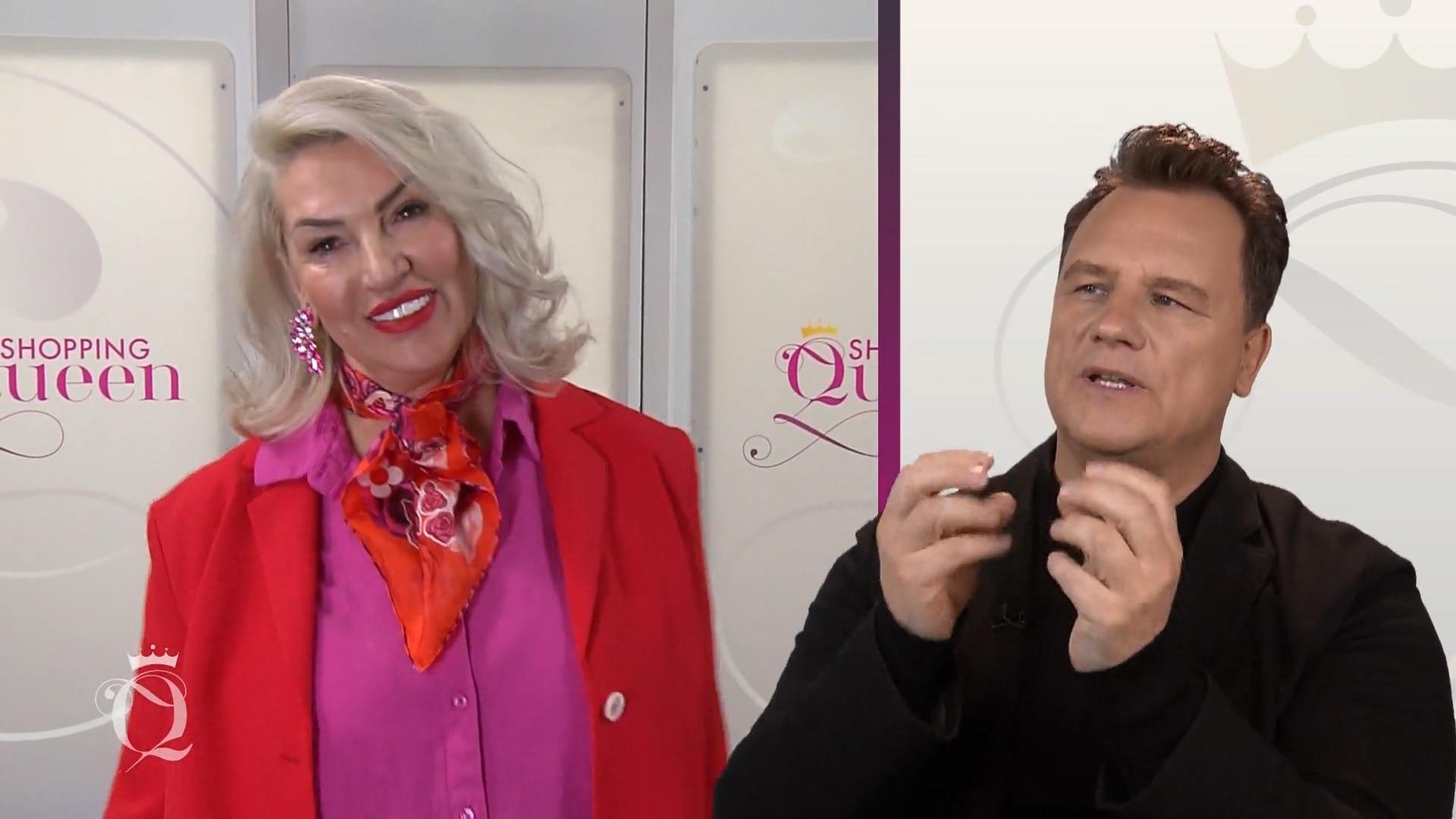 Kata zeigt Farbe mit Hosenanzug und lila Bluse