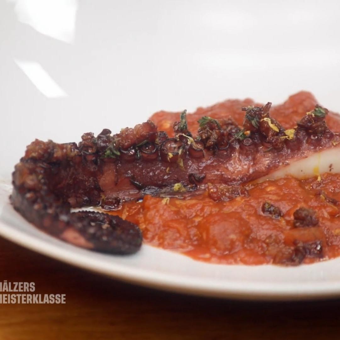 Gabriels Meisterteller: Oktopusarm mit Tomatensugo